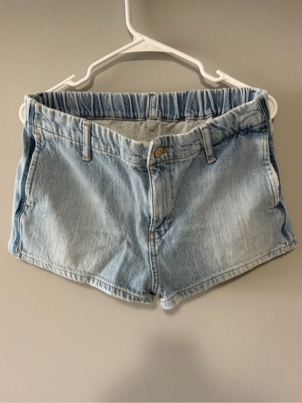 Zara Light Blue Elastic-Waist Denim Shorts